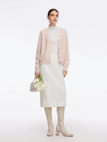100% Brushed Cashmere V-Neck Women Cardigan
