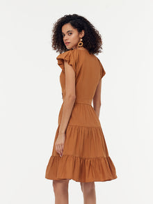 100% Cotton Ruffle Sleeve Gathered Waist Women Mini Dress