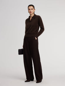 100% Brushed Wool Johnny-Collar Women Sweater