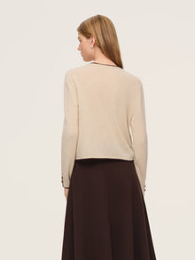 100% Cashmere Contrast Trim Women Cardigan