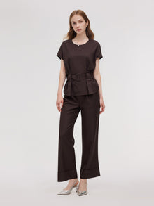 100% Linen Blouse And Pants Two-Piece Set