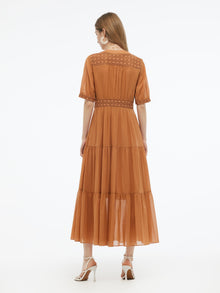 100% Cotton Patchwork Lace Embroidered Women Maxi Dress