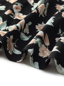 100% Cotton Floral Print Stretch Gathered Waist Women Maxi Dress