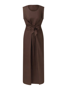 100% Linen Twist Front Women Sleeveless Maxi Dress