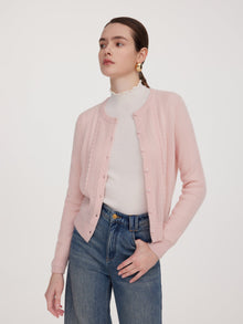 100% Cashmere Openwork Textured Women Cardigan