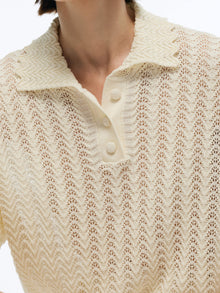 100% Cotton Openwork Women Knit Polo Top