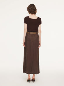 100% Linen A-Line Women Skirt With Braided Belt