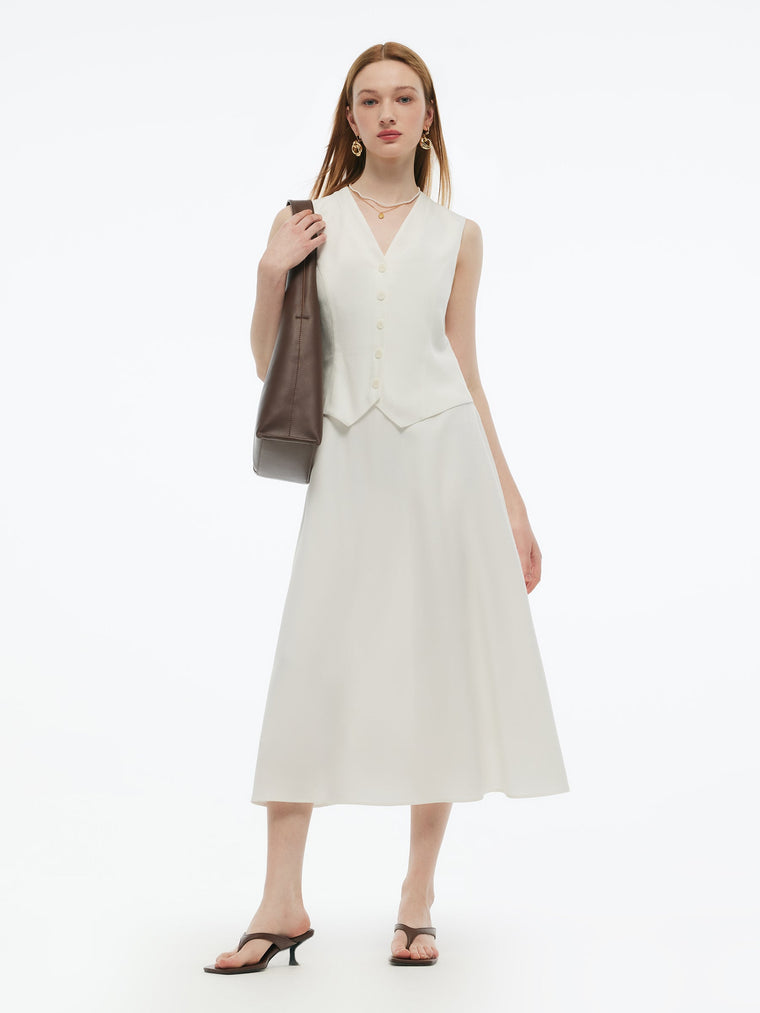 100% Acetate Faux Two-Piece Women Vest Maxi Dress