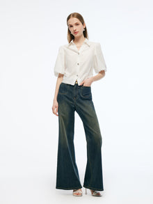100% Cotton Puff Sleeve Women Shirt