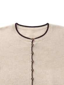 100% Cashmere Contrast Trim Women Cardigan