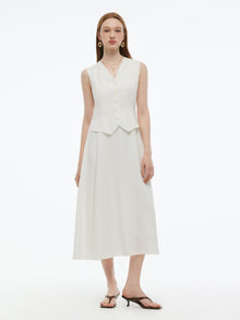 100% Acetate Faux Two-Piece Women Vest Maxi Dress