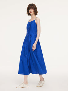 100% Cotton Gathered Waist Women Strap Maxi Dress