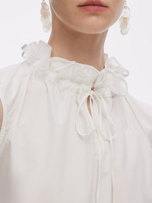 100% Cotton Ruffled Collar Women Sleeveless Blouse