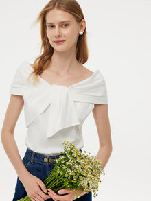 100% Cotton Bow Top And Adjustable Waist Denim Jeans Two-Piece Set